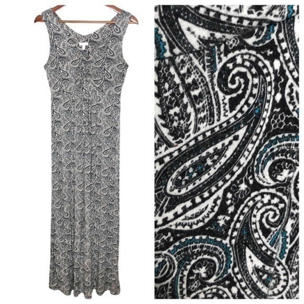 Talbots black blue paisley print maxi dress
